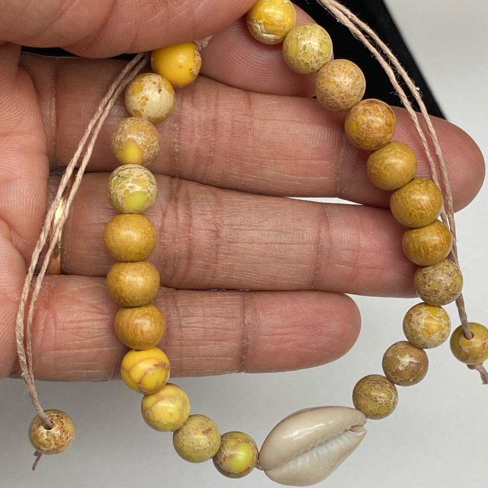 Hemp, Jasper, and Wood Tie on Adjustable Anklet or Bracelet